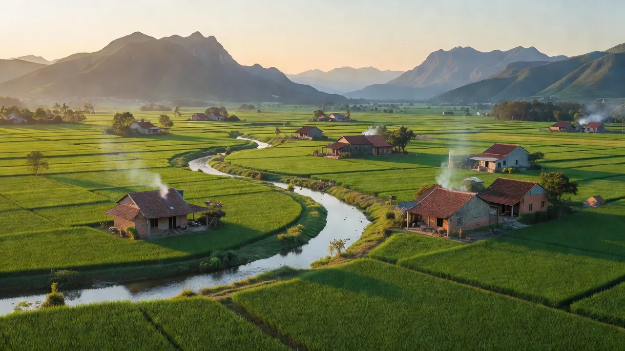 Cảnh đẹp xã Mỹ Sơn, huyện Đô Lương, Nghệ An với cánh đồng và núi non