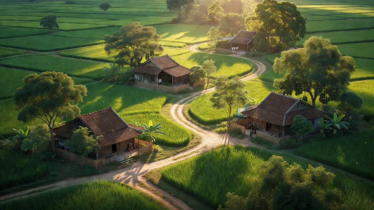 Cảnh đẹp xã Quang Sơn, huyện Đô Lương, Nghệ An với cánh đồng xanh và nhà truyền thống.