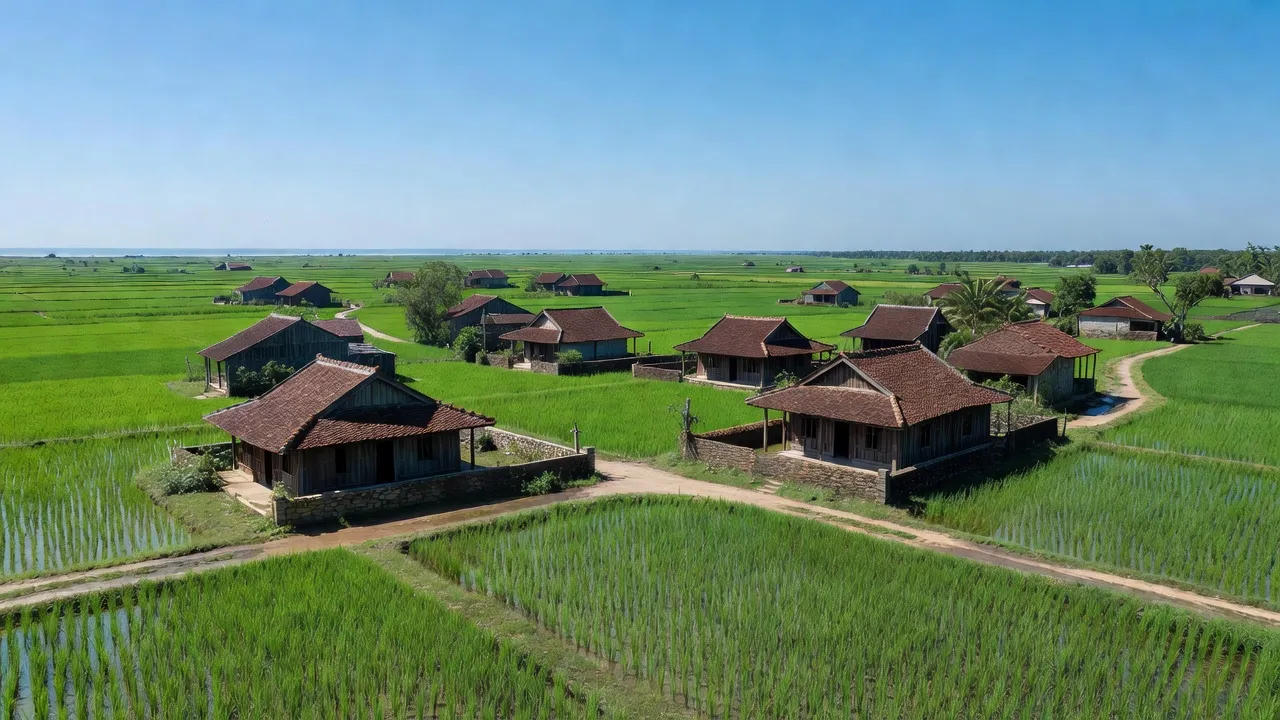 Phong cảnh phường Quỳnh Dị, Thị xã Hoàng Mai, Nghệ An với cánh đồng và khí hậu nhiệt đới.