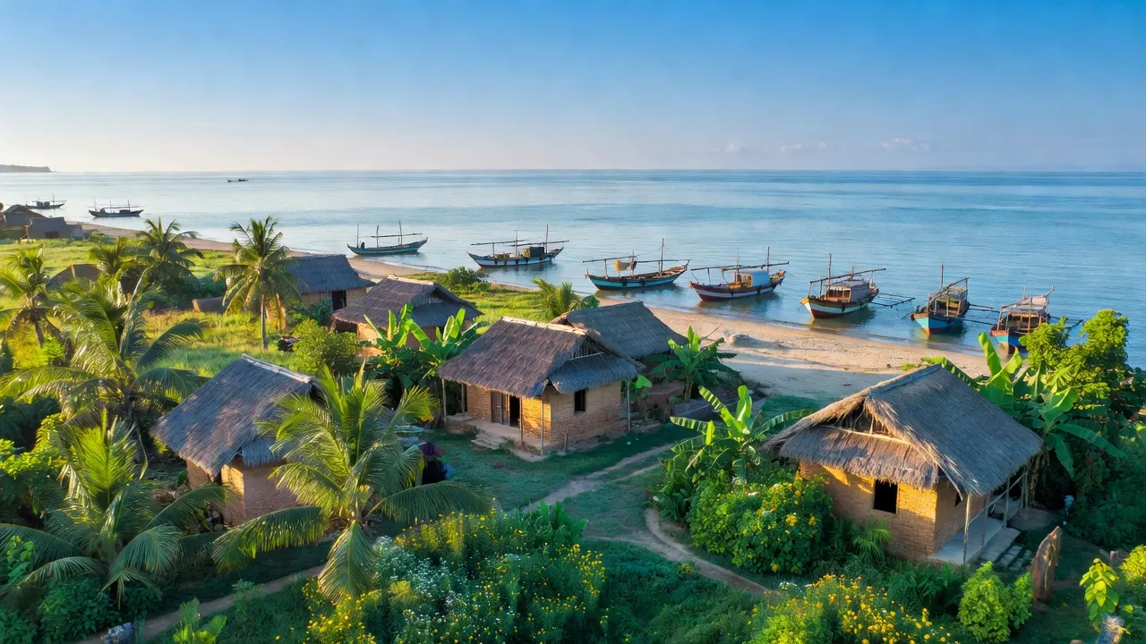 Quỳnh Liên, Thị xã Hoàng Mai with coastal landscapes, traditional houses, fishing boats in Nghệ An.