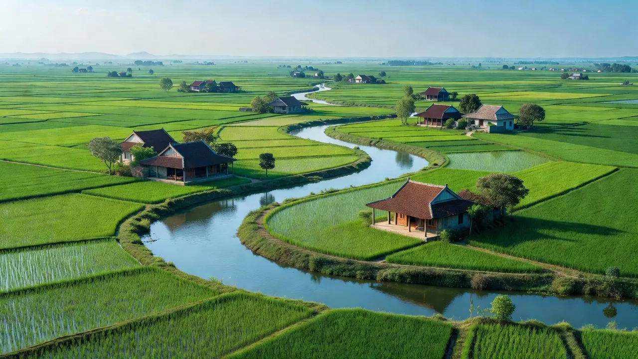 Cảnh quan huyện Hưng Nguyên, Nghệ An với đồng bằng và sông Lam, thể hiện vẻ đẹp tự nhiên.