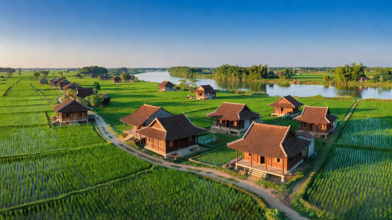 Khung cảnh tươi đẹp xã Hưng Đạo, huyện Hưng Nguyên, tỉnh Nghệ An với đồng ruộng xanh mướt.