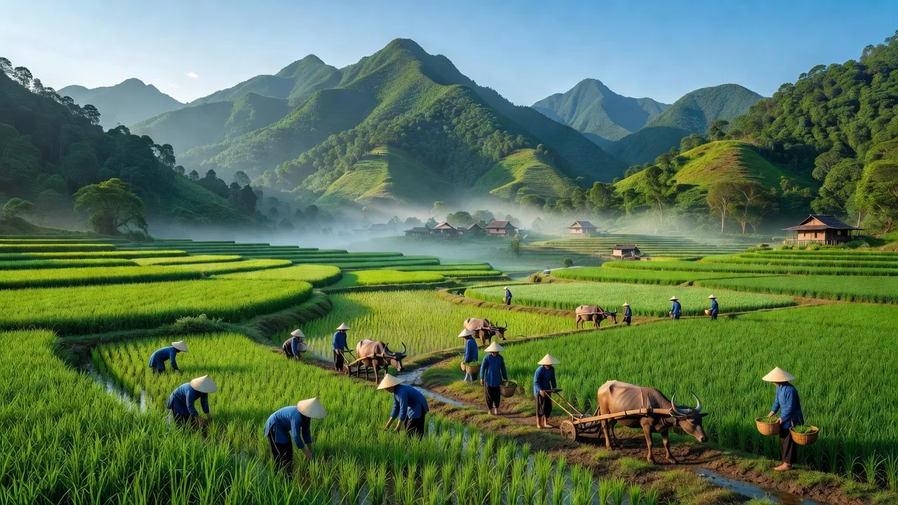 Cảnh đẹp xã Chiêu Lưu, huyện Kỳ Sơn, Nghệ An với núi non hùng vĩ và bản làng yên bình.