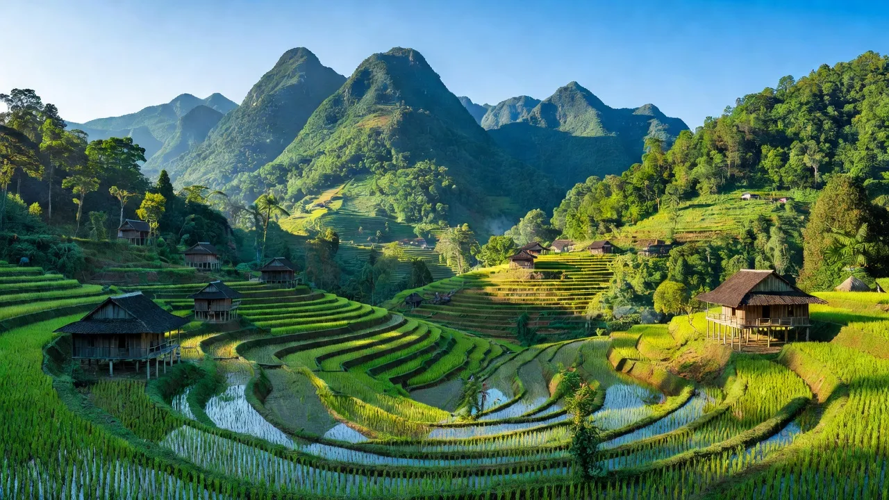Khung cảnh thiên nhiên tại xã Huồi Tụ, huyện Kỳ Sơn, Nghệ An với núi non và văn hóa dân tộc.