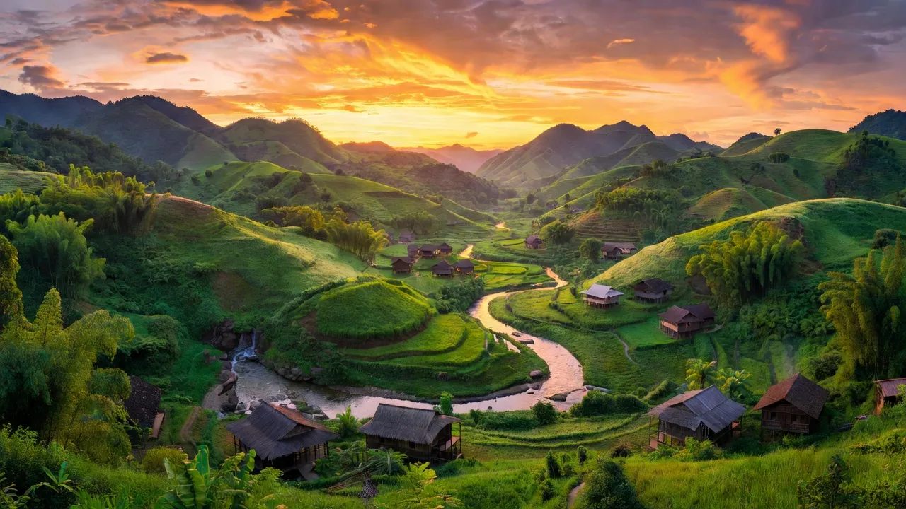 Khung cảnh Na Loi, huyện Kỳ Sơn, Nghệ An với đồi núi xanh tươi và sông suối uốn lượn.