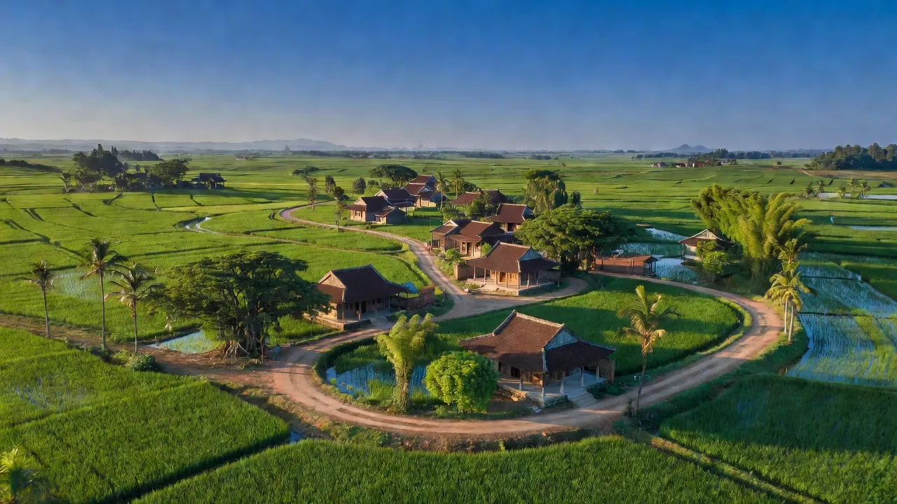 Khung cảnh xã Nghĩa Minh, huyện Nghĩa Đàn, tỉnh Nghệ An với cánh đồng xanh mướt.