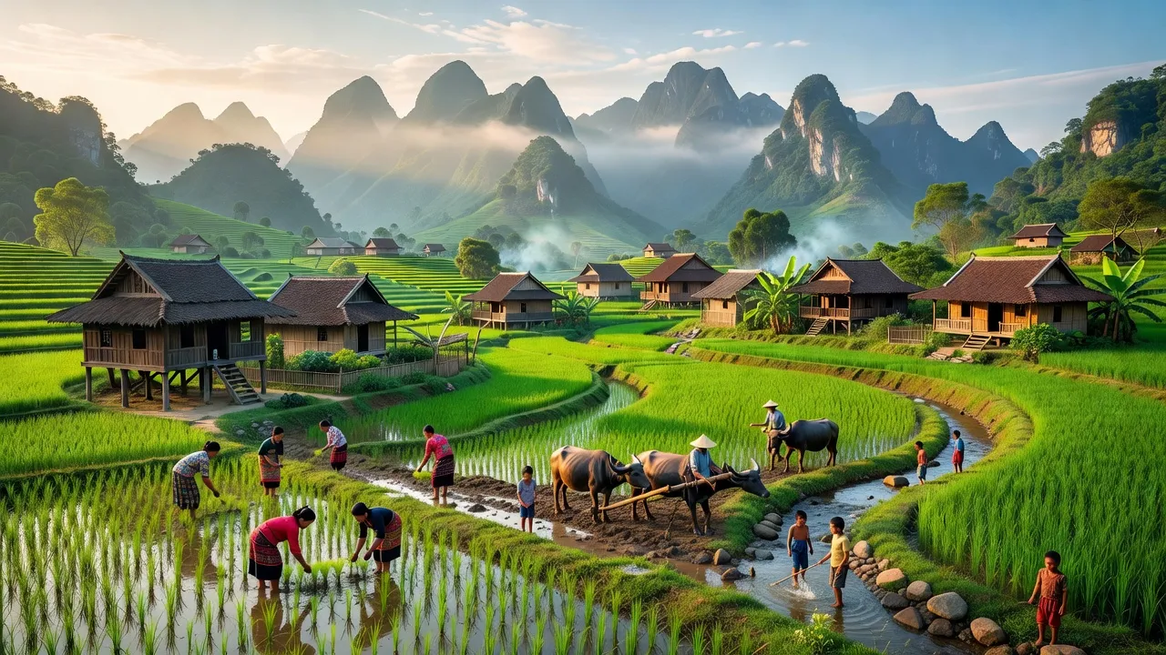 Khung cảnh thiên nhiên đẹp tại xã Châu Kim, huyện Quế Phong, Nghệ An, thể hiện sự đa văn hóa.