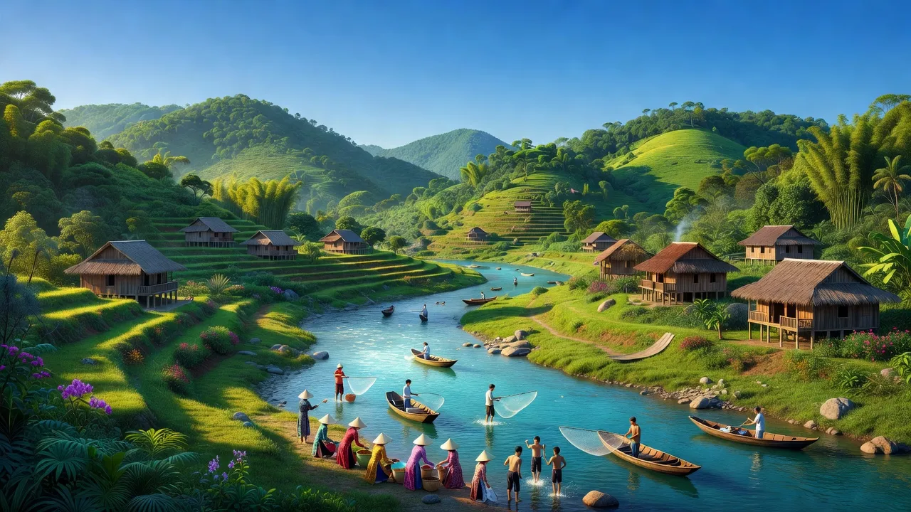 Quỳ Châu district, Nghệ An with green hills, rivers, and local culture in a serene setting.