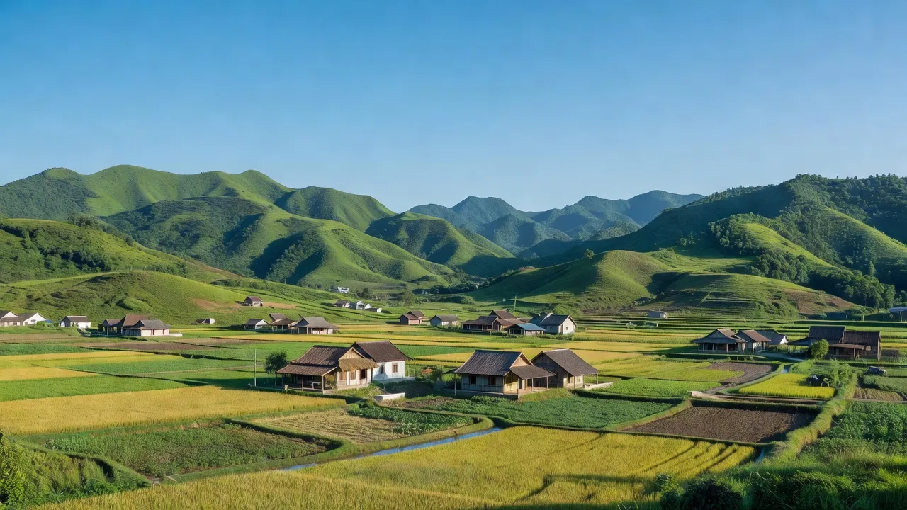 Bắc Sơn village in Quỳ Hợp, Nghệ An, with green mountains and traditional houses.