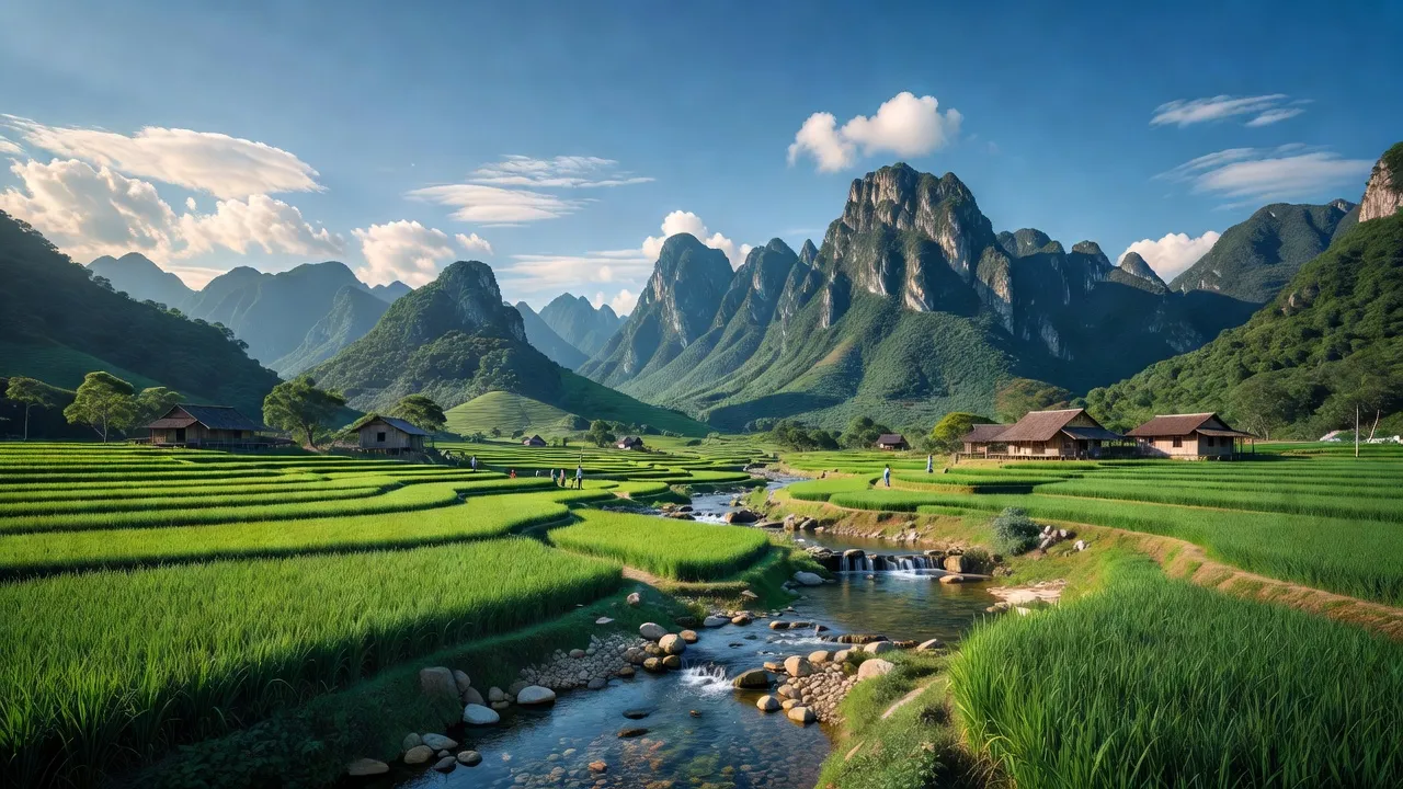 Cảnh đẹp thiên nhiên xã Châu Lộc, huyện Quỳ Hợp, Nghệ An với núi non và cánh đồng xanh.
