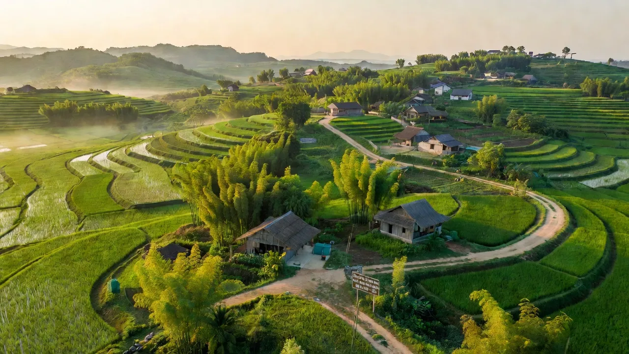 Khung cảnh xã Châu Tiến, huyện Quỳ Hợp, Nghệ An với đồi núi và cây xanh phong phú.