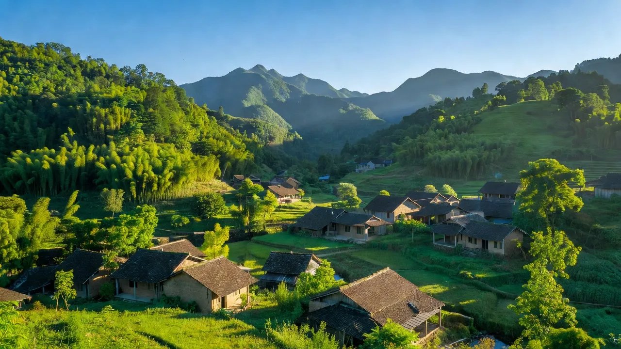 Khung cảnh Xã Văn Lợi, huyện Quỳ Hợp, Nghệ An với núi rừng xanh tươi và bình yên.