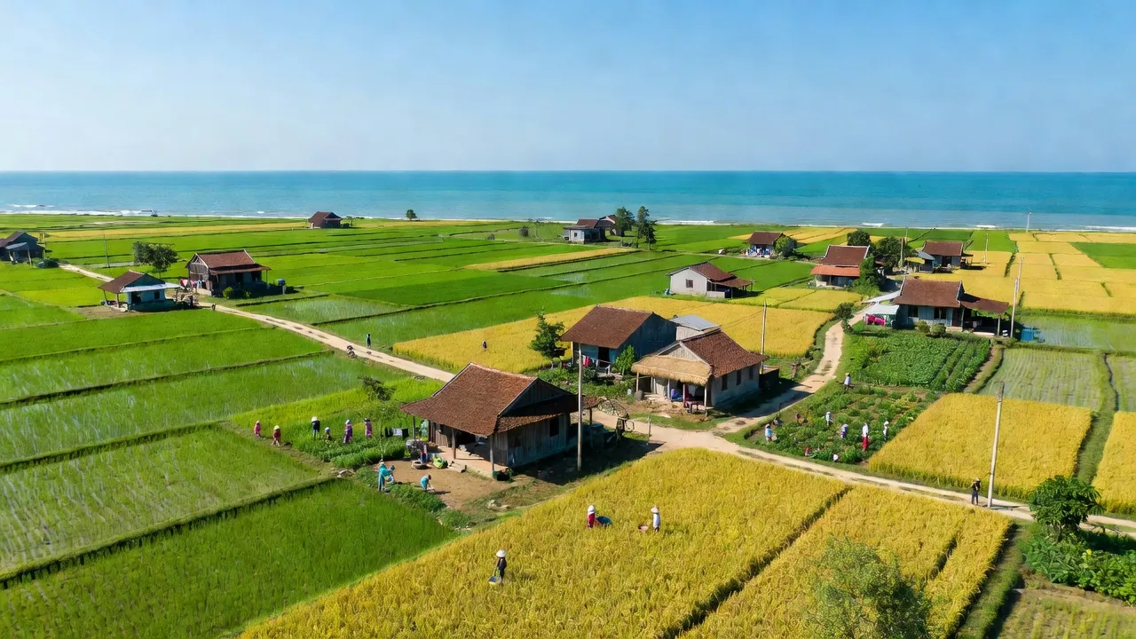 Bình Sơn, Quỳnh Lưu, Nghệ An with coastal landscapes, rural life, and bright blue sky.