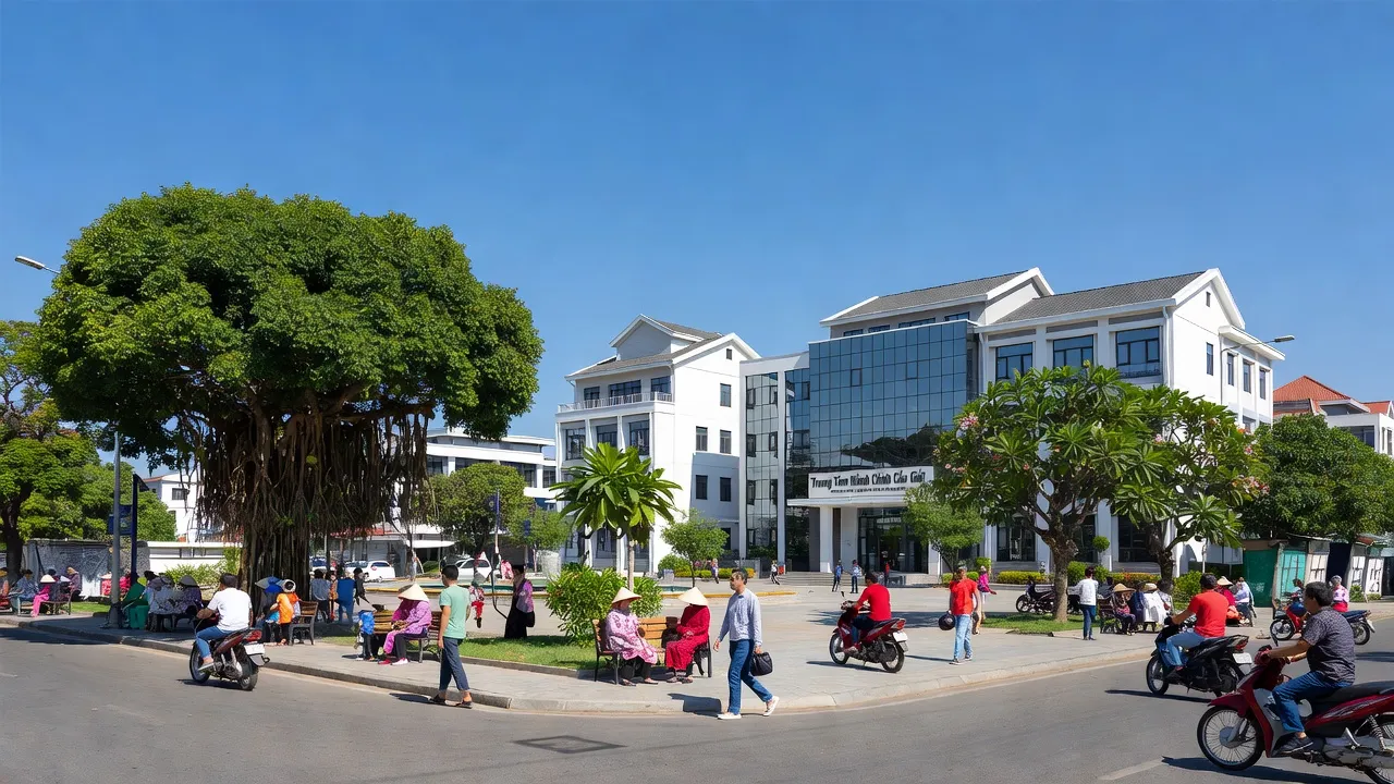 Thị trấn Cầu Giát, huyện Quỳnh Lưu, với khung cảnh năng động và hoạt động xã hội phong phú.