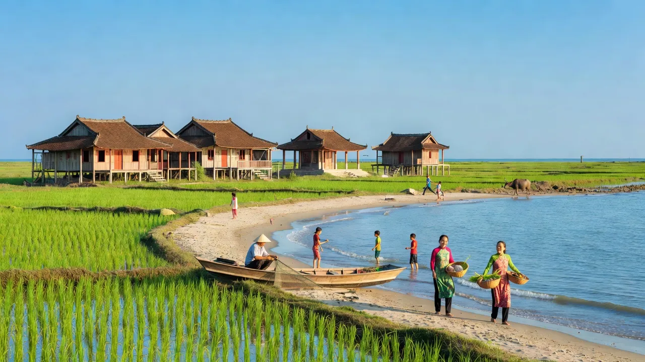 Quỳnh Giang in Quỳnh Lưu, Nghệ An, featuring coastal landscape and vibrant daily life.