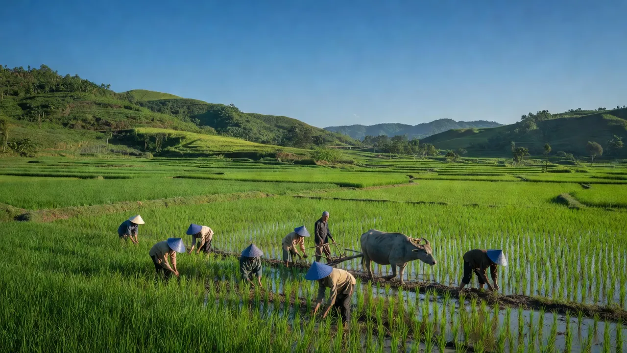 Xã Bình Hợp, Huyện Tân Kỳ, Tỉnh Nghệ An with green fields and farming landscapes.