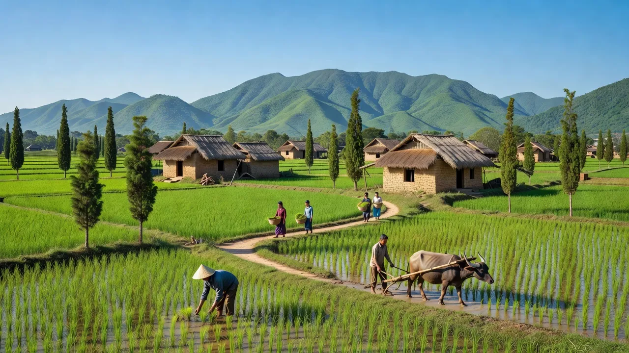 Cảnh đẹp xã Nghĩa Thái, huyện Tân Kỳ, Nghệ An với thiên nhiên xanh và đời sống nông thôn.