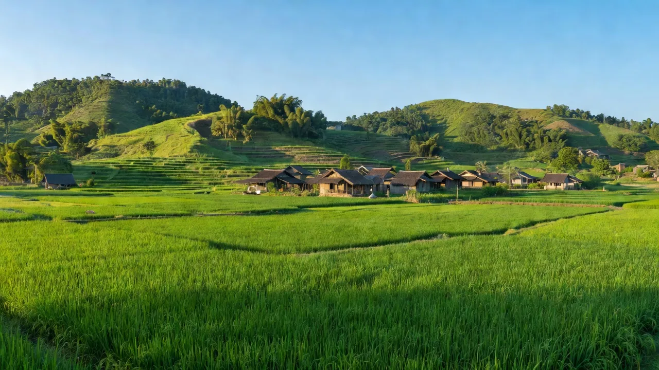 Khu vực xã Tân An, huyện Tân Kỳ, tỉnh Nghệ An với ruộng xanh và nhà truyền thống.