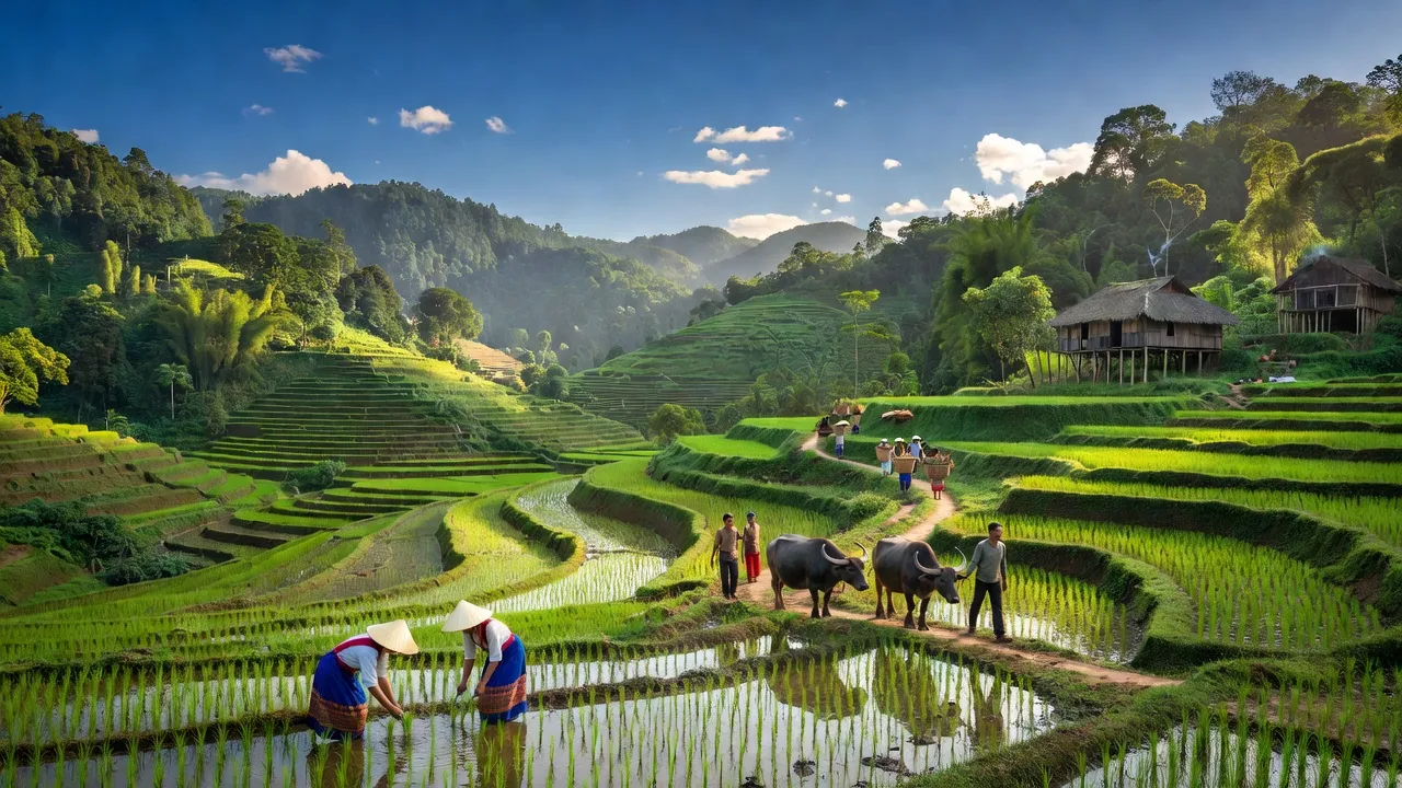 Cảnh quan thiên nhiên tại Xã Tiên Kỳ, huyện Tân Kỳ, tỉnh Nghệ An, đồi núi xanh tươi và trời xanh.