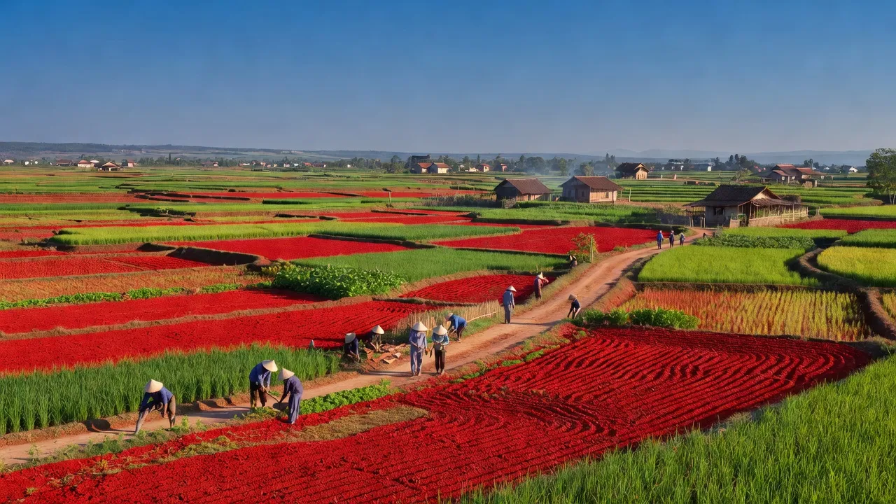 Cảnh đẹp xã Đông Hiếu, Thị xã Thái Hoà, tỉnh Nghệ An với đất đỏ bazan và cây xanh.