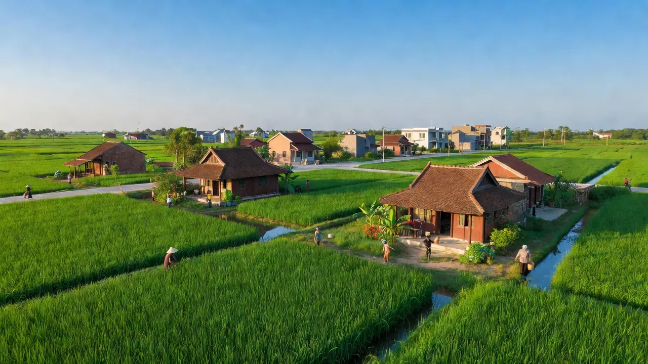 Khung cảnh đẹp tại phường Quang Phong, Thị xã Thái Hoà, tỉnh Nghệ An với cánh đồng xanh.
