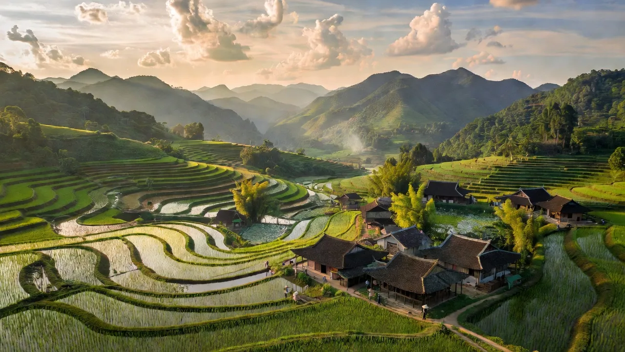 Quang cảnh huyện Thanh Chương, Nghệ An với núi non và làng quê truyền thống, thể hiện văn hóa độc đáo.