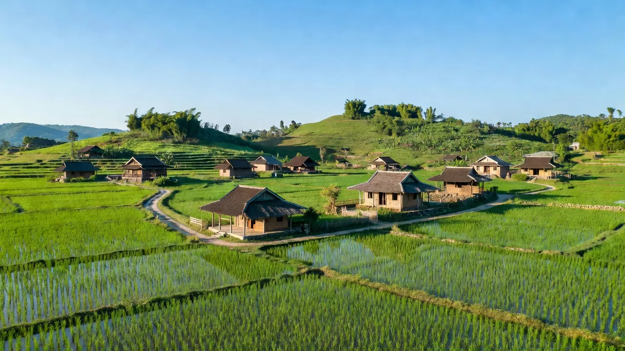 Mai Giang, Thanh Chương, Nghệ An with lush greenery, rice fields, and rural landscape.