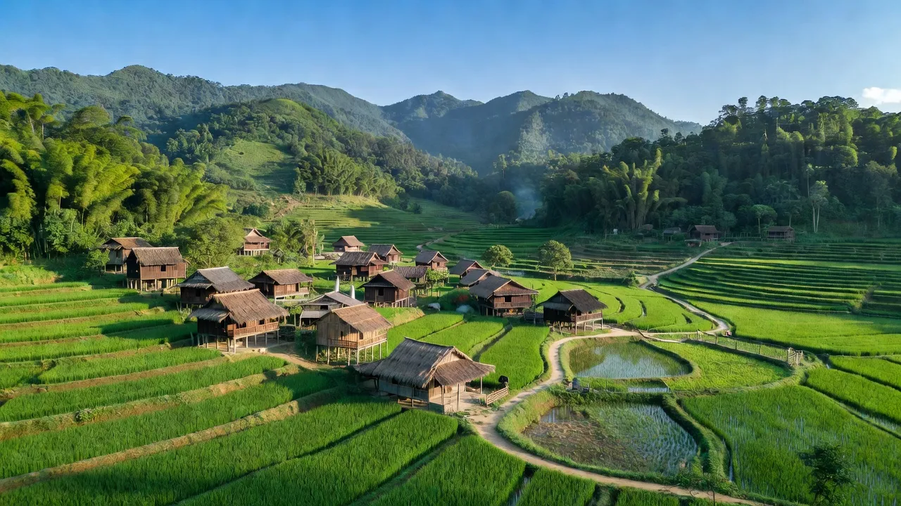 Khung cảnh tuyệt đẹp của xã Thanh Phong, huyện Thanh Chương, tỉnh Nghệ An, với núi rừng xanh tươi.