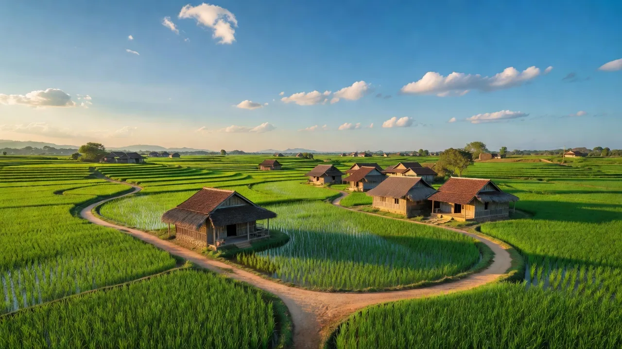 Khung cảnh xã Thanh Thịnh, huyện Thanh Chương, tỉnh Nghệ An với ruộng bậc thang xanh tươi.