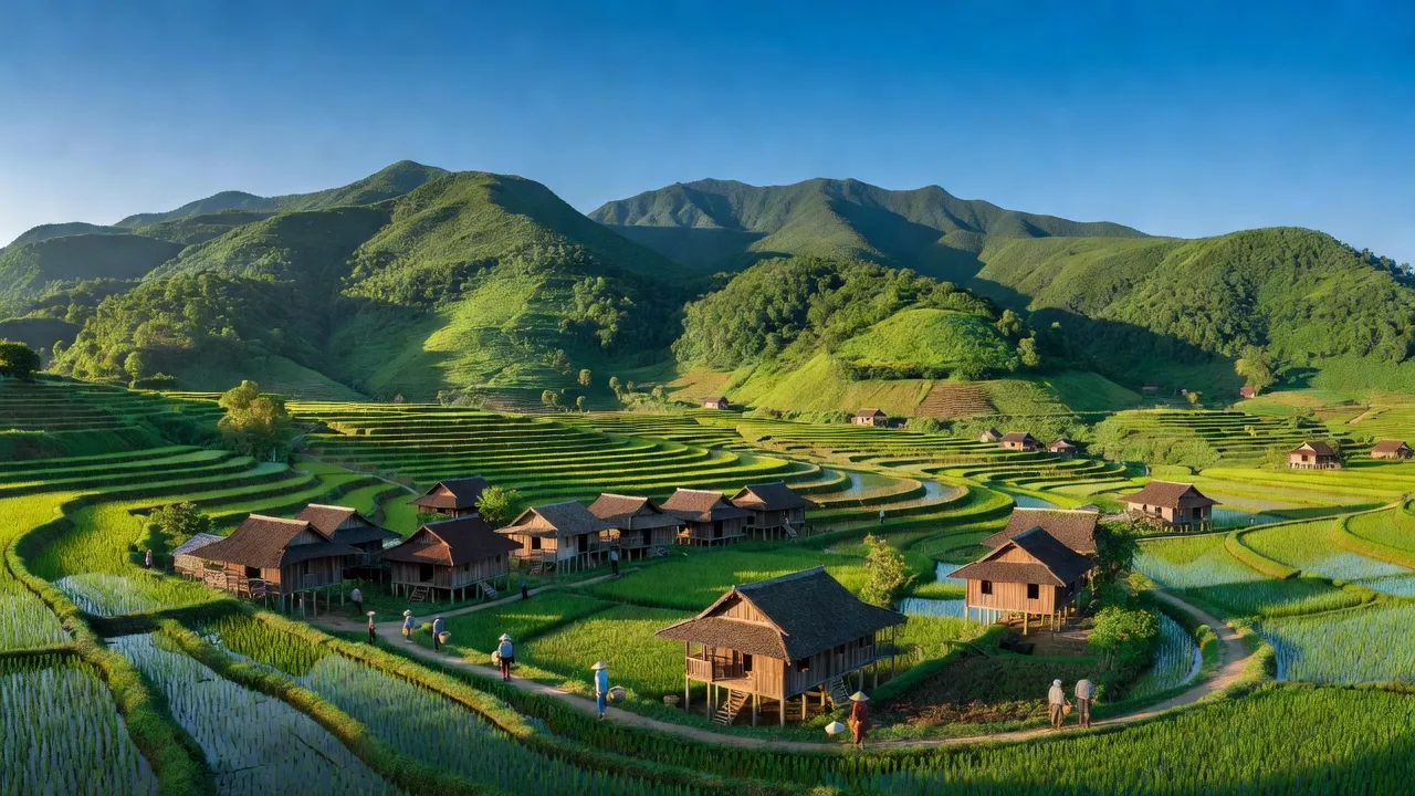 Khung cảnh đẹp mắt của xã Nga My, huyện Tương Dương, tỉnh Nghệ An với núi non xanh tươi.