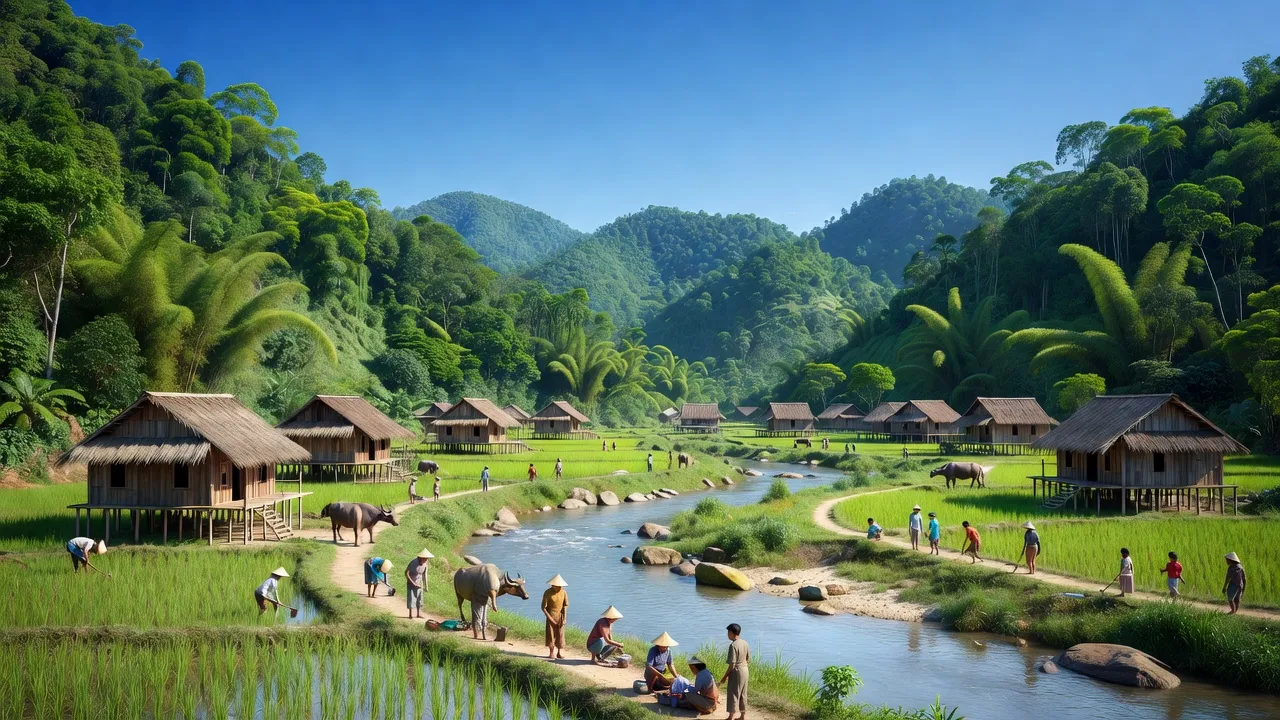 Khung cảnh Xã Tam Đình, huyện Tương Dương, Nghệ An với núi rừng và cuộc sống nông thôn.