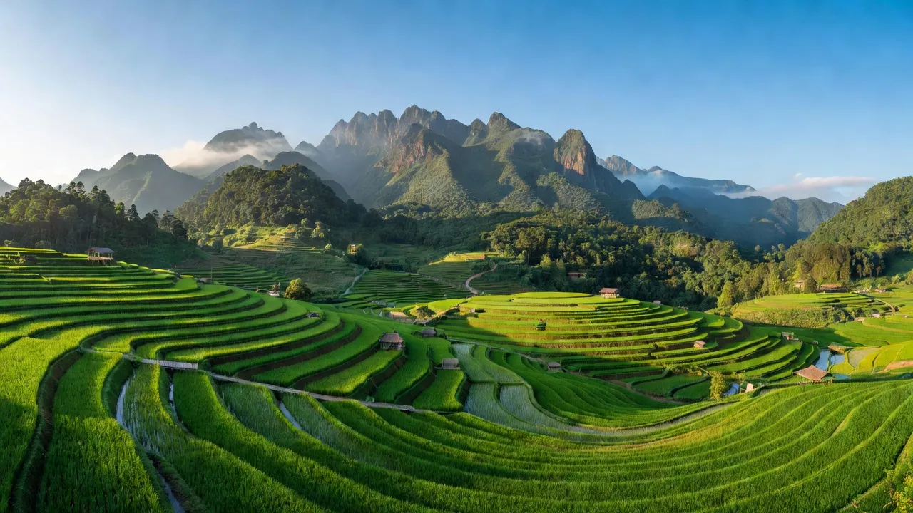 Ruộng bậc thang và núi rừng xã Tam Quang, huyện Tương Dương, tỉnh Nghệ An, đại diện cho du lịch sinh thái.