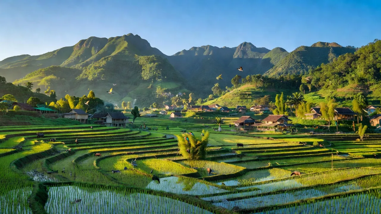 Khung cảnh xã Yên Hòa, Tương Dương, Nghệ An với núi non và ruộng bậc thang xanh tươi.
