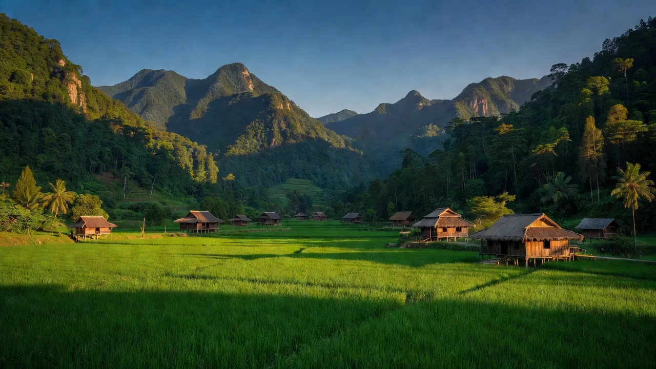 Xã Yên Tĩnh, huyện Tương Dương, Nghệ An với cảnh quan núi rừng xanh tươi và nhà truyền thống.