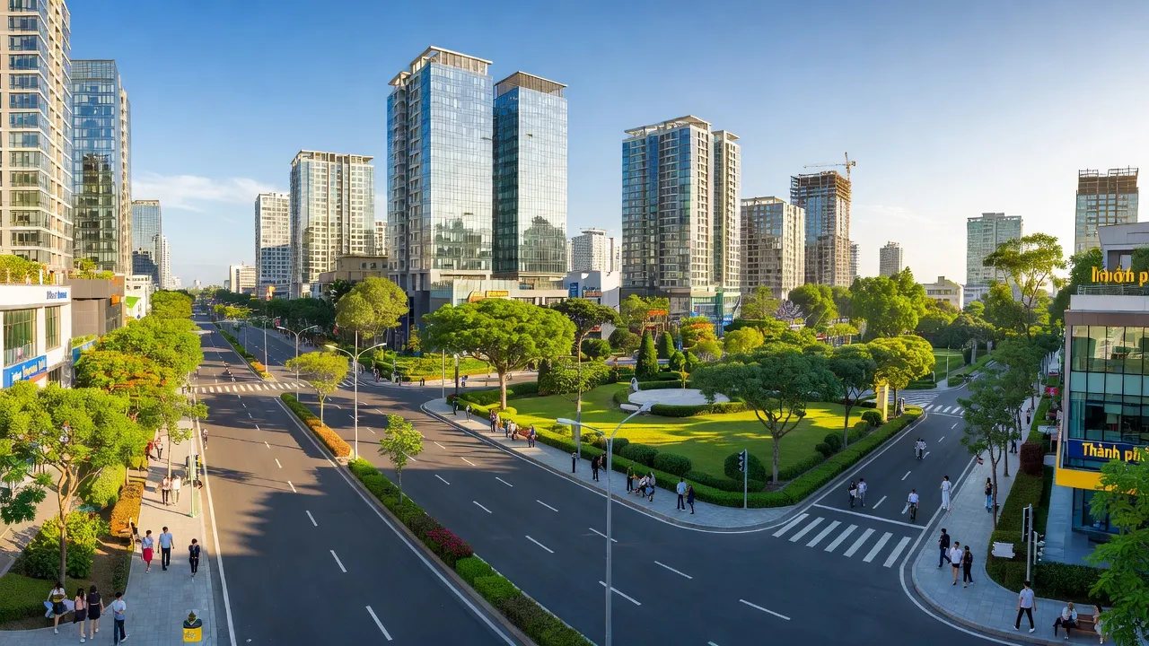 Phường Hưng Bình, Thành phố Vinh, hạ tầng đô thị hiện đại và phong cảnh xanh mát.