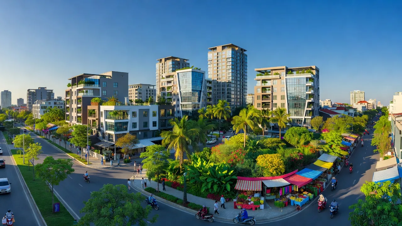 Khung cảnh đẹp của Phường Hưng Lộc, Thành phố Vinh, Nghệ An, phát triển đô thị hiện đại và cây xanh.