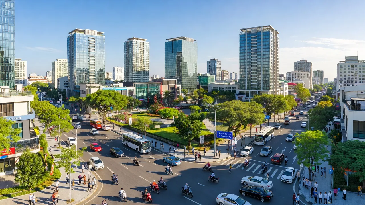 Khu đô thị hiện đại ở phường Lê Lợi, thành phố Vinh, Nghệ An, thời tiết nắng đẹp.