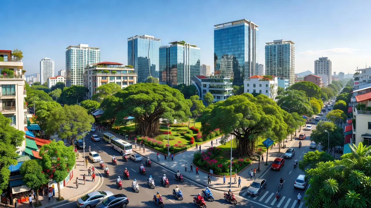 Phường Lê Lợi, Thành phố Vinh, Nghệ An với kiến trúc hiện đại và không gian xanh tươi đẹp.