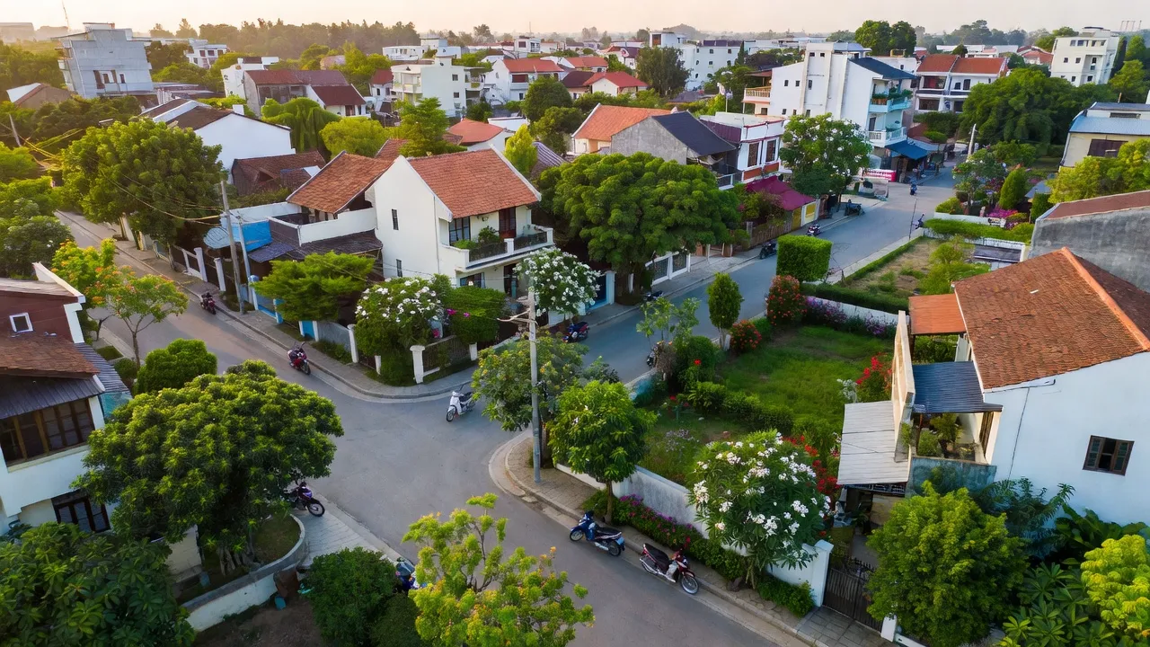 Khung cảnh Nghi Thuỷ, Thành phố Vinh, Nghệ An, với cây xanh và thiết kế đô thị hiện đại.