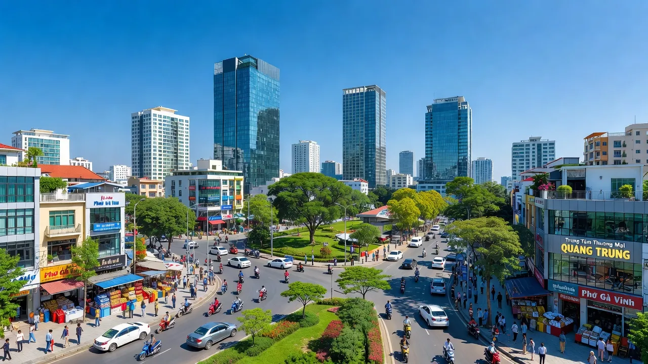 Phường Quang Trung, Thành phố Vinh, Nghệ An với không gian đô thị năng động và kiến trúc hiện đại.