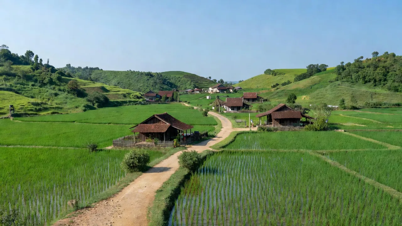 Cảnh đẹp xã Hậu Thành, huyện Yên Thành, Nghệ An với cánh đồng và đồi núi xanh tươi.
