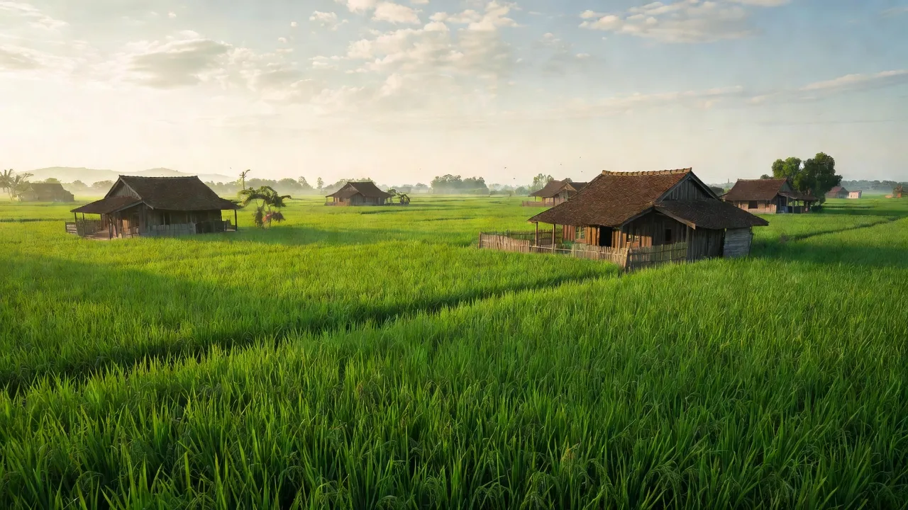Khung cảnh xanh tươi tại xã Liên Thành, huyện Yên Thành, Nghệ An với đồng ruộng và nhà truyền thống.