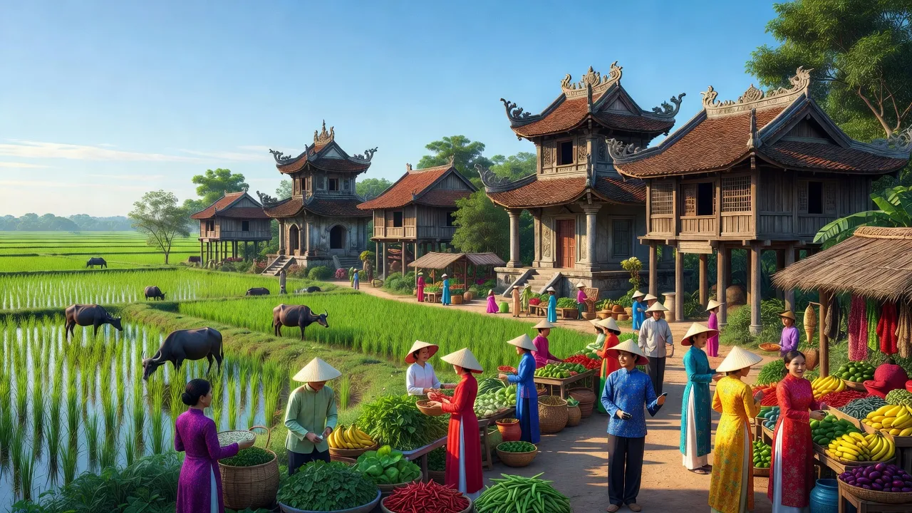 Khung cảnh tươi đẹp của huyện Gia Viễn, tỉnh Ninh Bình, với kiến trúc truyền thống và thiên nhiên xanh tươi.