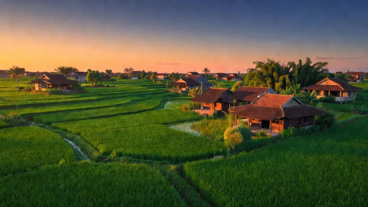 Cảnh đẹp xã Gia Hòa, huyện Gia Viễn, tỉnh Ninh Bình với cánh đồng và nhà truyền thống.