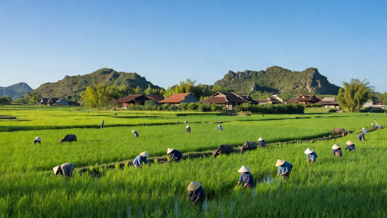 Khung cảnh xã Gia Tân huyện Gia Viễn, Ninh Bình với địa hình đa dạng và kiến trúc truyền thống.