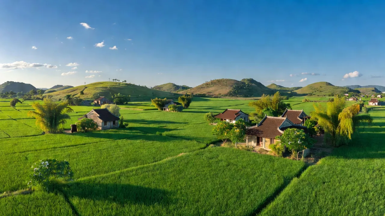 Cảnh sắc thiên nhiên xã Gia Thanh, huyện Gia Viễn, Ninh Bình với đồng xanh và núi đồi.
