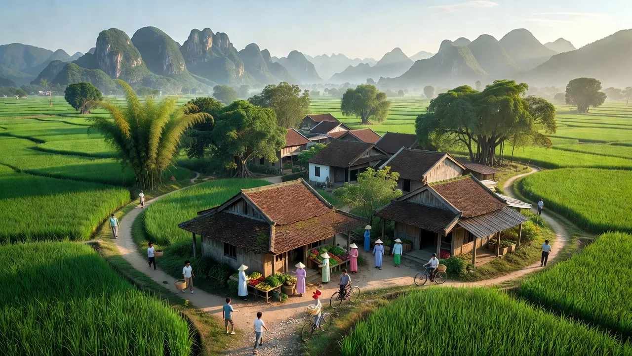 Thị trấn Thịnh Vượng, Gia Viễn, Ninh Bình with green landscapes and traditional houses.