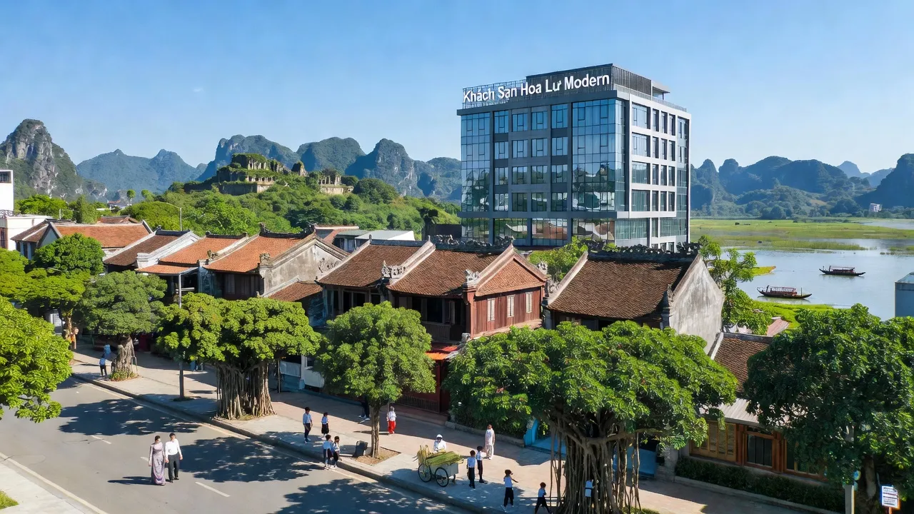 Cảnh quan đô thị Phường Bích Đào, thành phố Hoa Lư, tỉnh Ninh Bình, nổi bật với kiến trúc hiện đại.