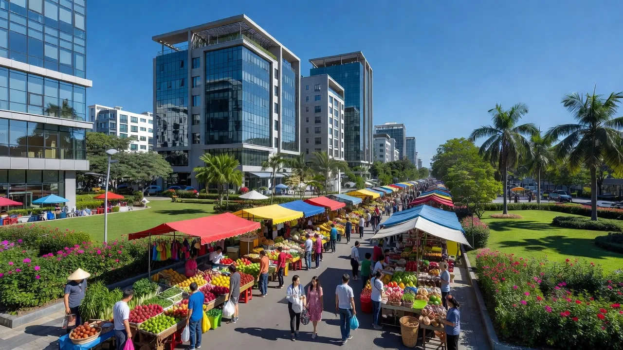 Khung cảnh sầm uất tại Phường Bích Đào, Thành phố Hoa Lư, Ninh Bình với kiến trúc hiện đại.