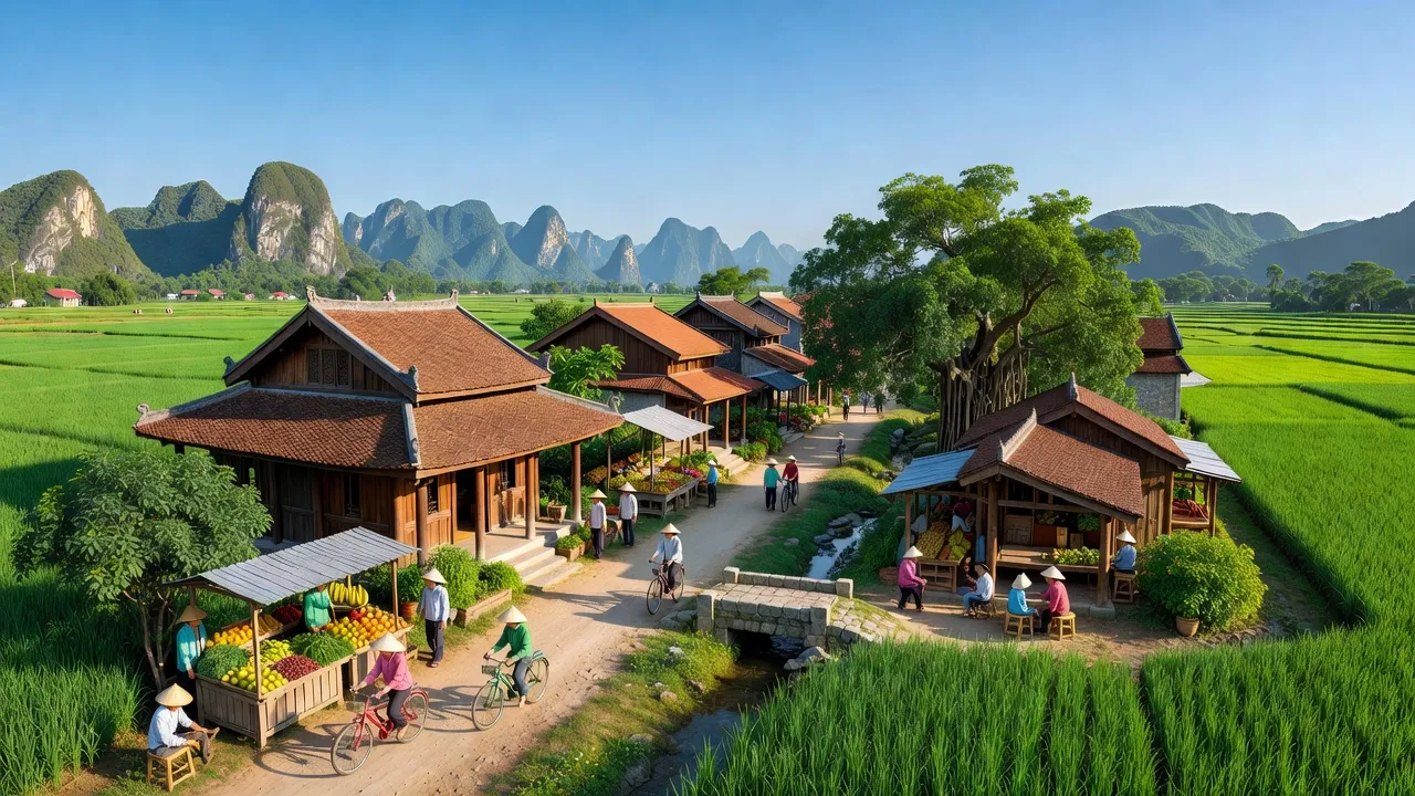 Đông Thành, Thành phố Hoa Lư, Ninh Bình với cảnh đẹp thiên nhiên và kiến trúc truyền thống.